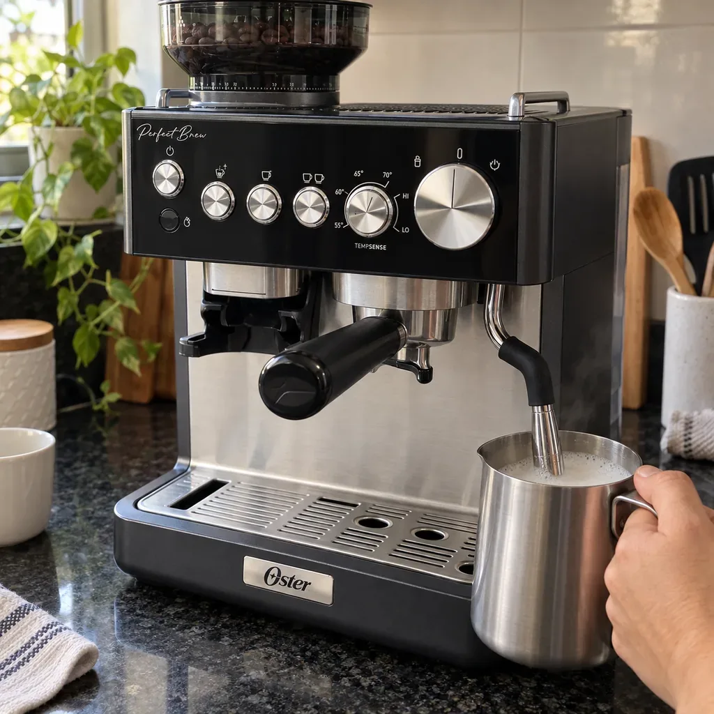 Bico de vapor da Nova Perfect Brew dentro da jarra de leite